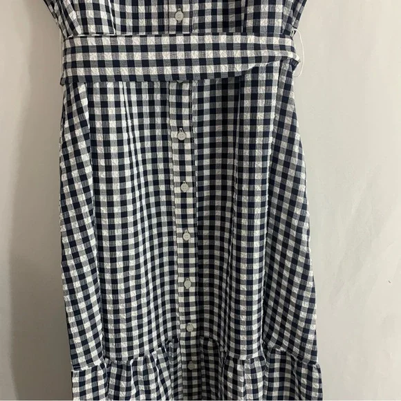 NWT Tommy Hilfiger Navy Gingham Sleeveless Belted Midi Dress, size 10 - Picture 8 of 16